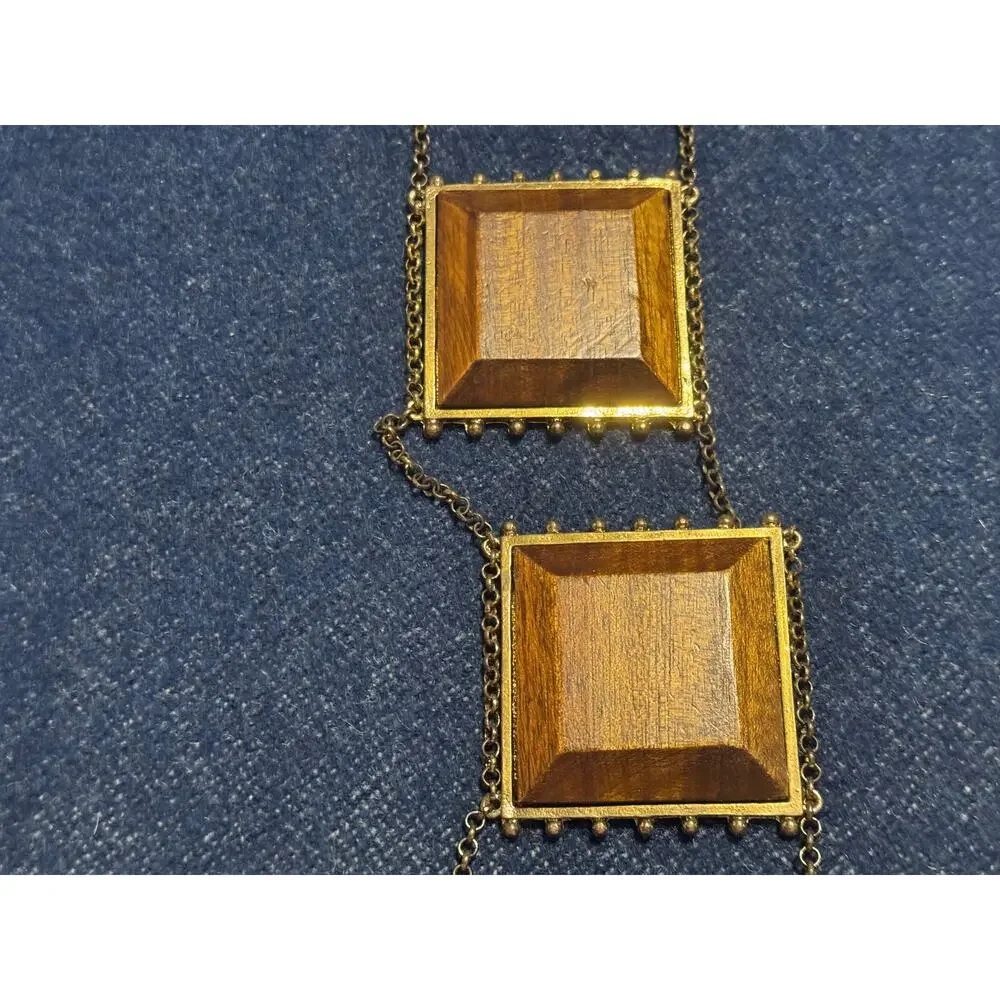 Vintage Wooden 27in Art Deco Statement Necklace